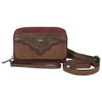 Justin wallet on string tonal tan with muted red