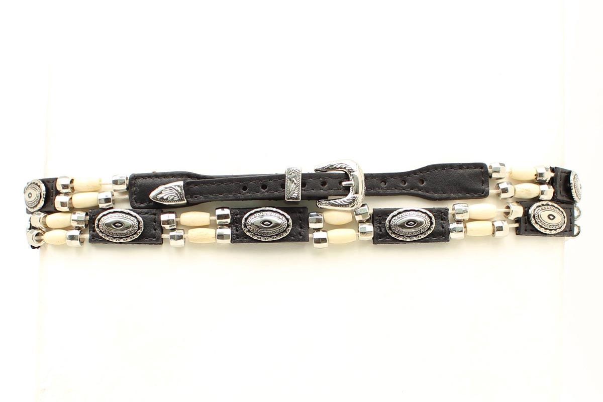 Blk Bonehead Beaded Hat Band
