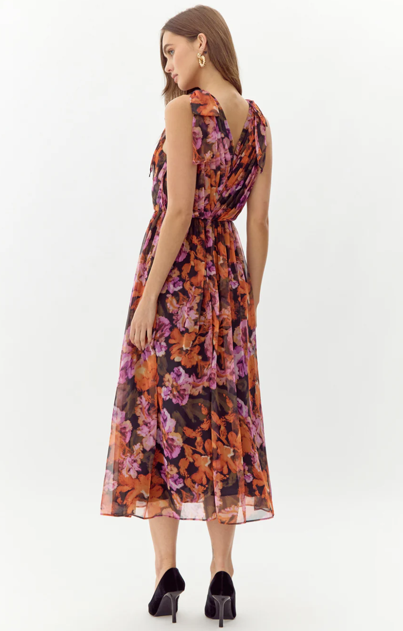 Adelyn Rae Vianka Tie Shoulder Chiffon Midi Dress