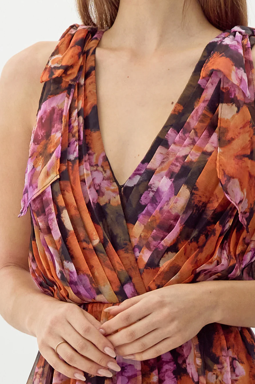 Adelyn Rae Vianka Tie Shoulder Chiffon Midi Dress