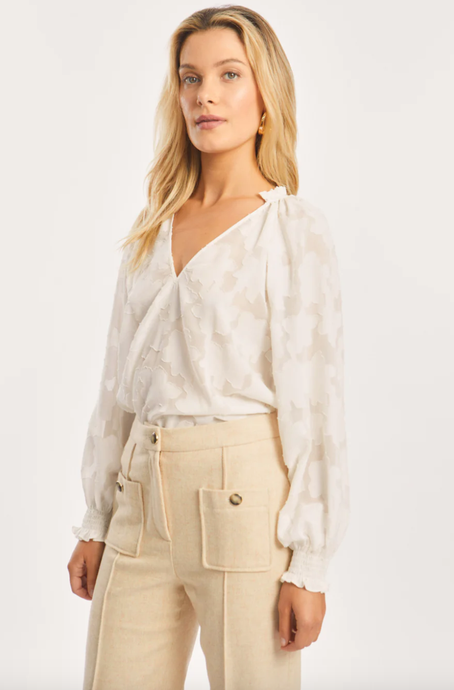 Caballero Monica Floral Burnout Top In Ivory