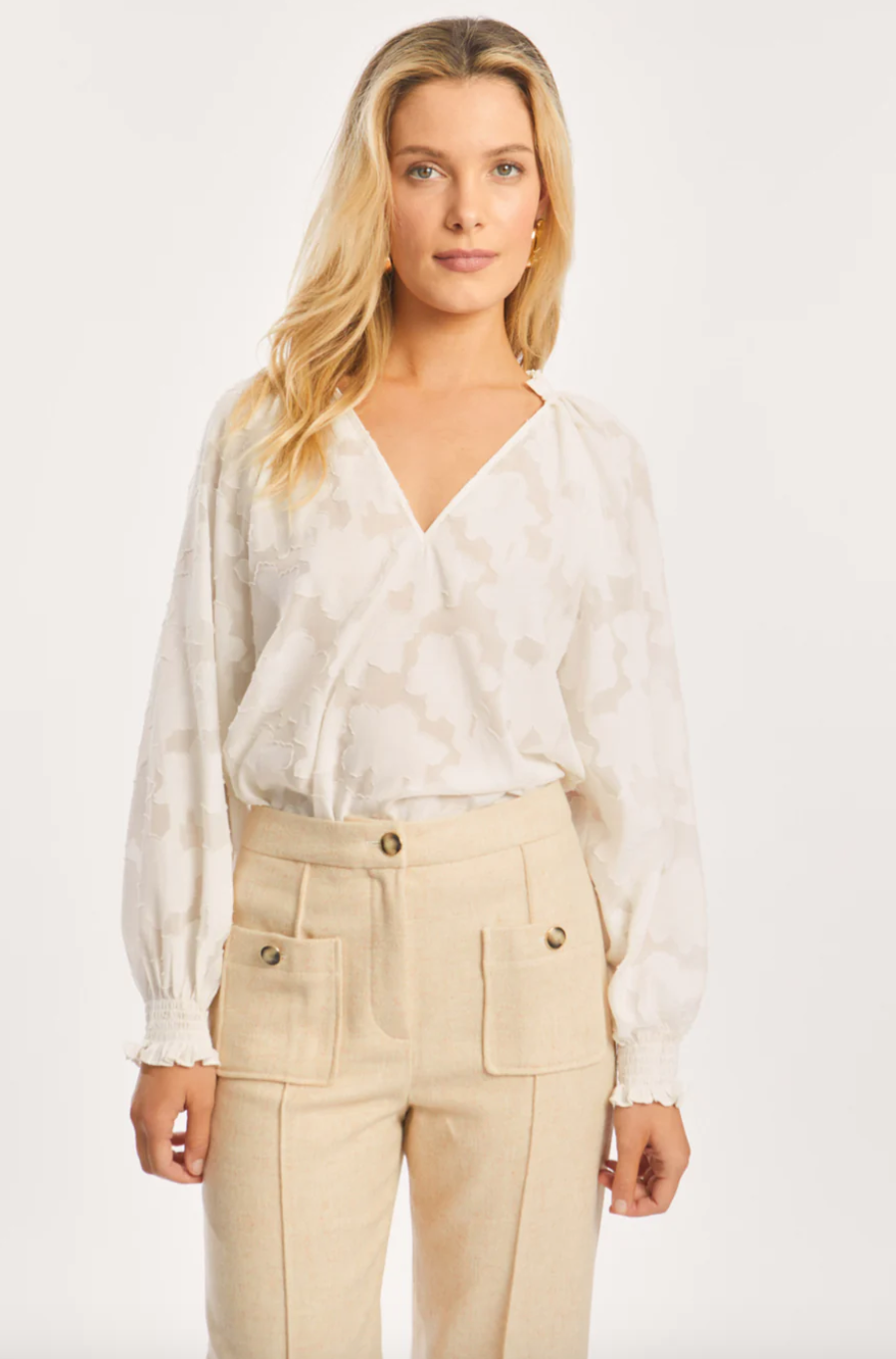 Caballero Monica Floral Burnout Top In Ivory