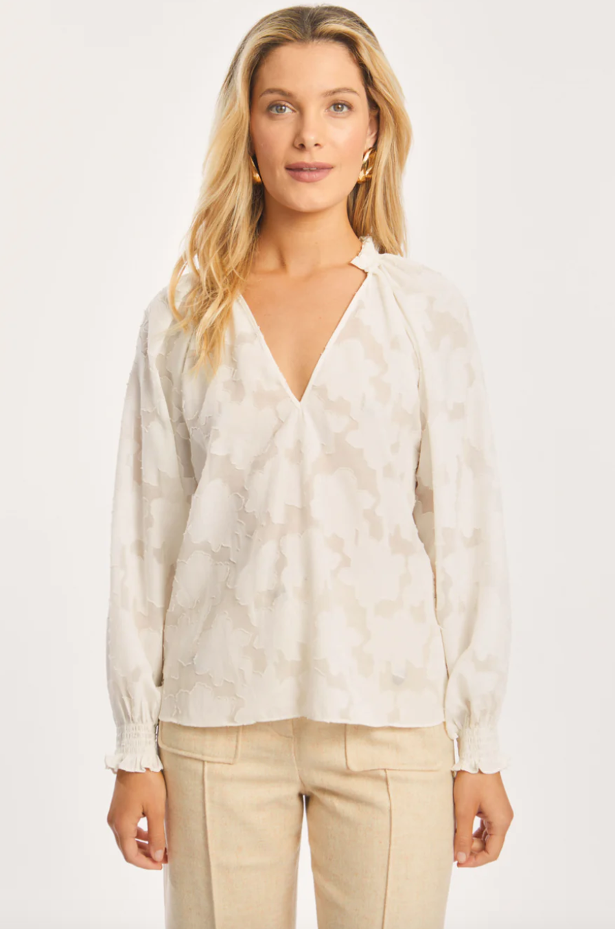 Caballero Monica Floral Burnout Top In Ivory