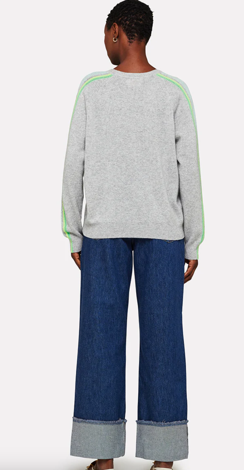 Brodie Cashmere Mesh Stripe Sleeve Crew