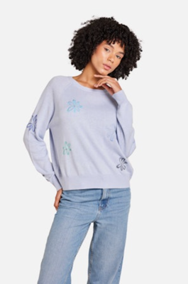 Brodie Cashmere Scatter Floral Embroidery Crew Neck