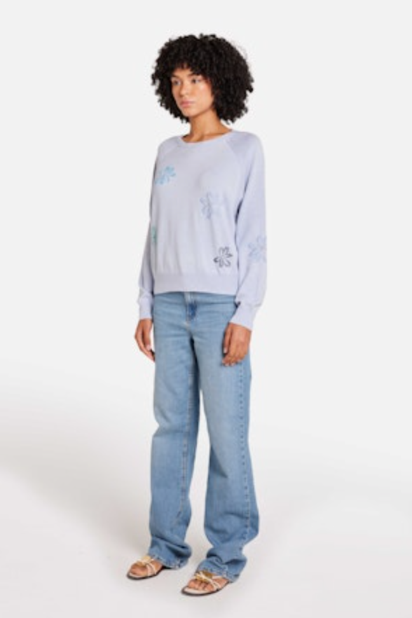 Brodie Cashmere Scatter Floral Embroidery Crew Neck