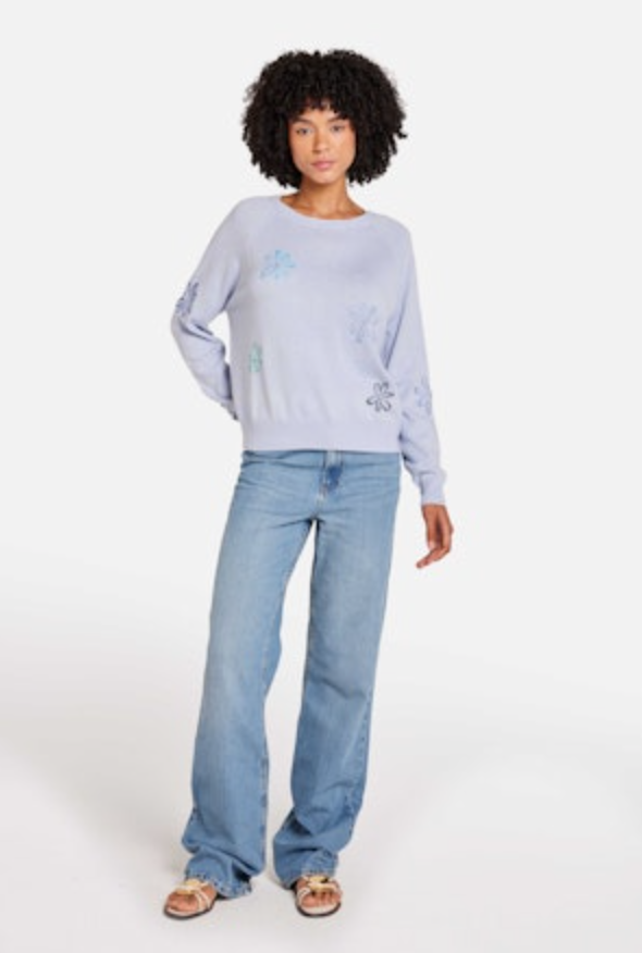 Brodie Cashmere Scatter Floral Embroidery Crew Neck