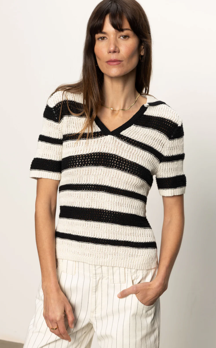 Sanctuary Knitted Collared Top Black Chalk