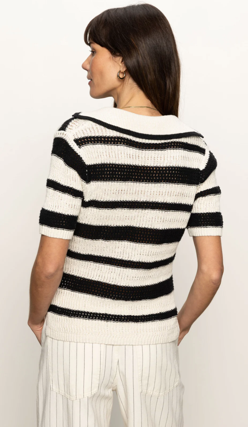 Sanctuary Knitted Collared Top Black Chalk