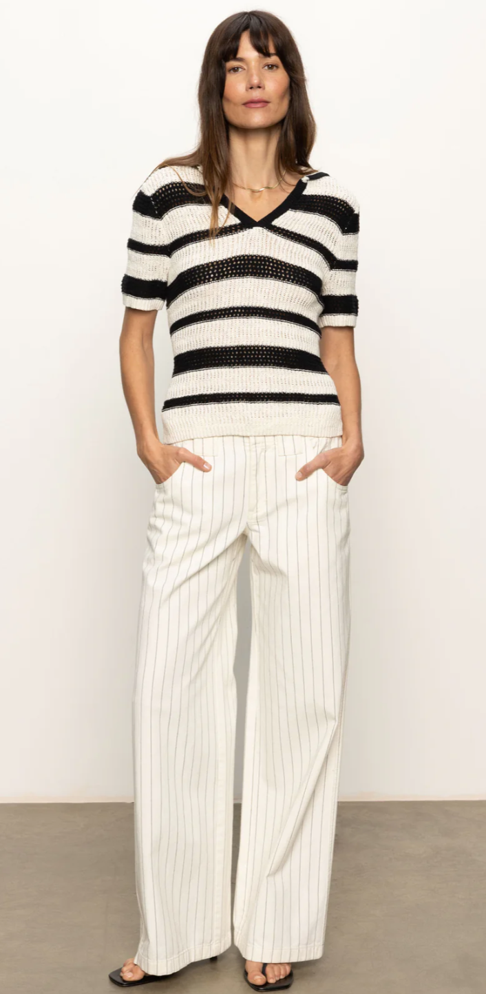 Sanctuary Knitted Collared Top Black Chalk