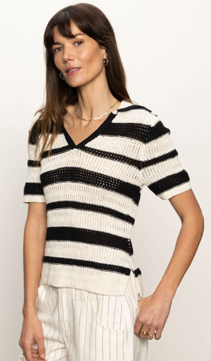 Sanctuary Knitted Collared Top Black Chalk