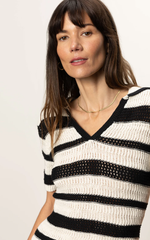 Sanctuary Knitted Collared Top Black Chalk