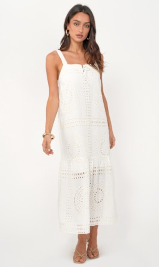 Greylin Hydie Eyelet Tie Front Midi Dress