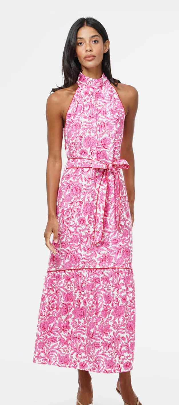Adelyn Rae Maisy Floral Halter Neck Tie Printed Maxi Dress