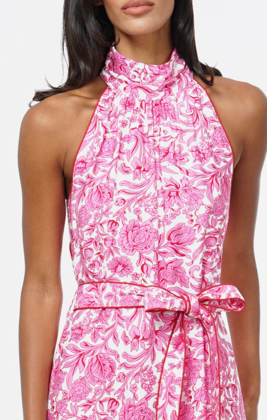Adelyn Rae Maisy Floral Halter Neck Tie Printed Maxi Dress