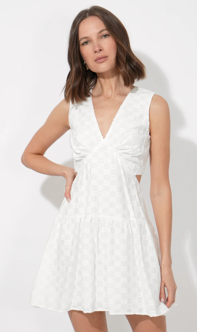 Adelyn Rae Junia Side Cut Out Textured Linen Mini Dress