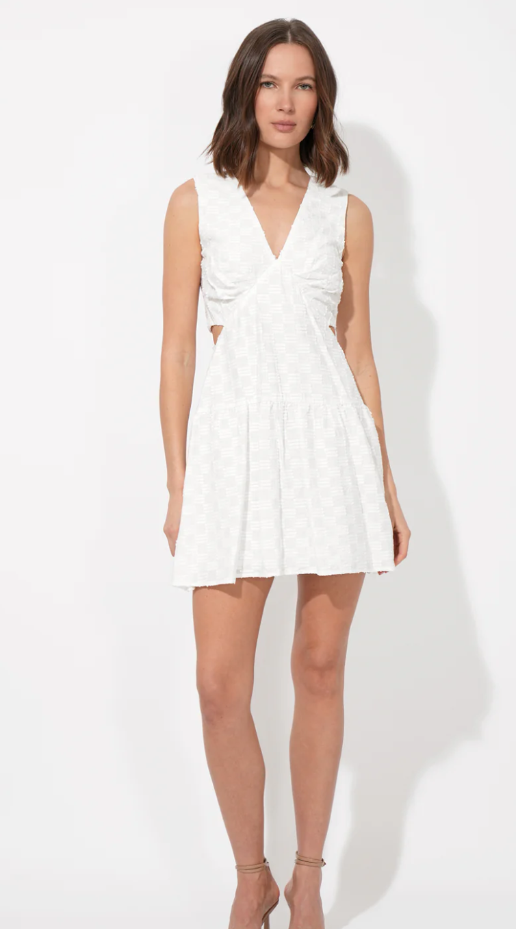 Adelyn Rae Junia Side Cut Out Textured Linen Mini Dress