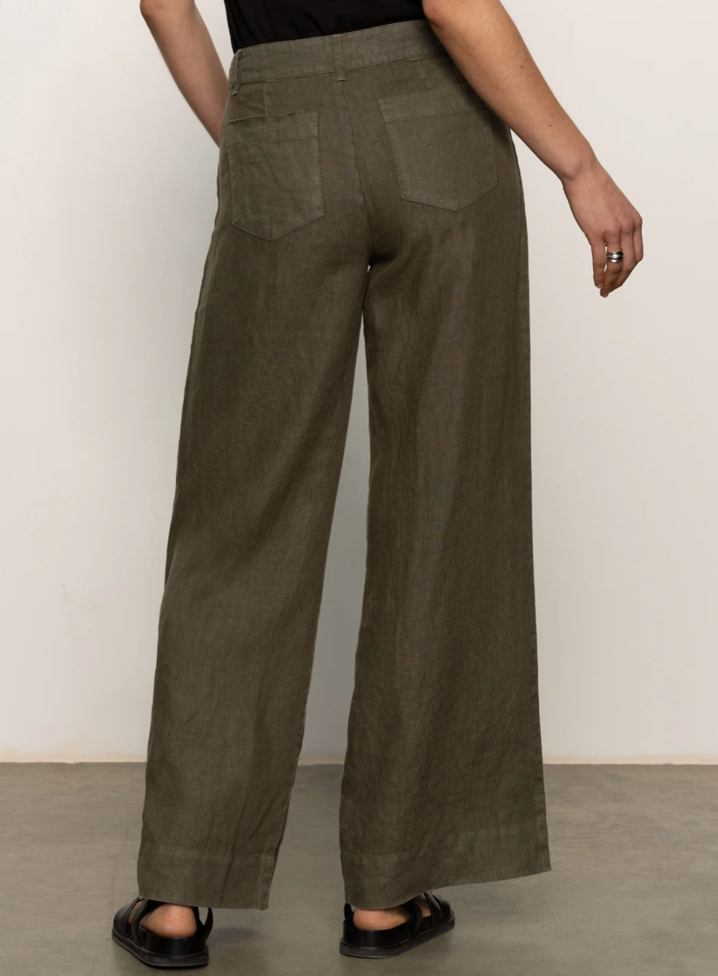 Sanctuary The Linen Marine Wide Leg Semi-High Rise Pant Kalamata