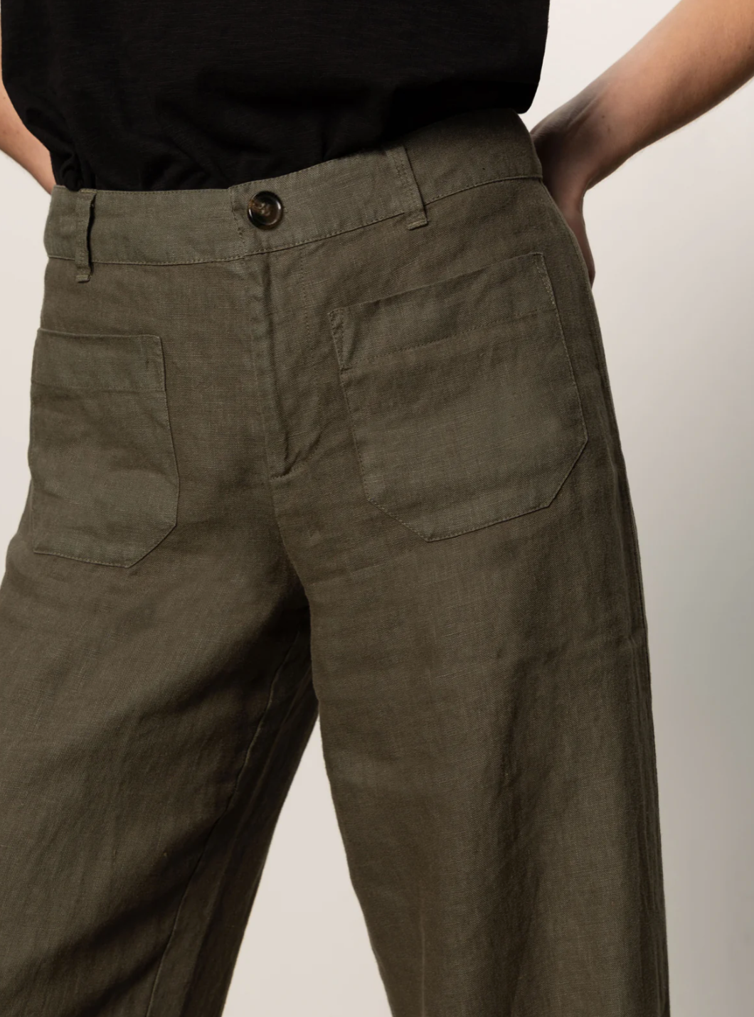 Sanctuary The Linen Marine Wide Leg Semi-High Rise Pant Kalamata