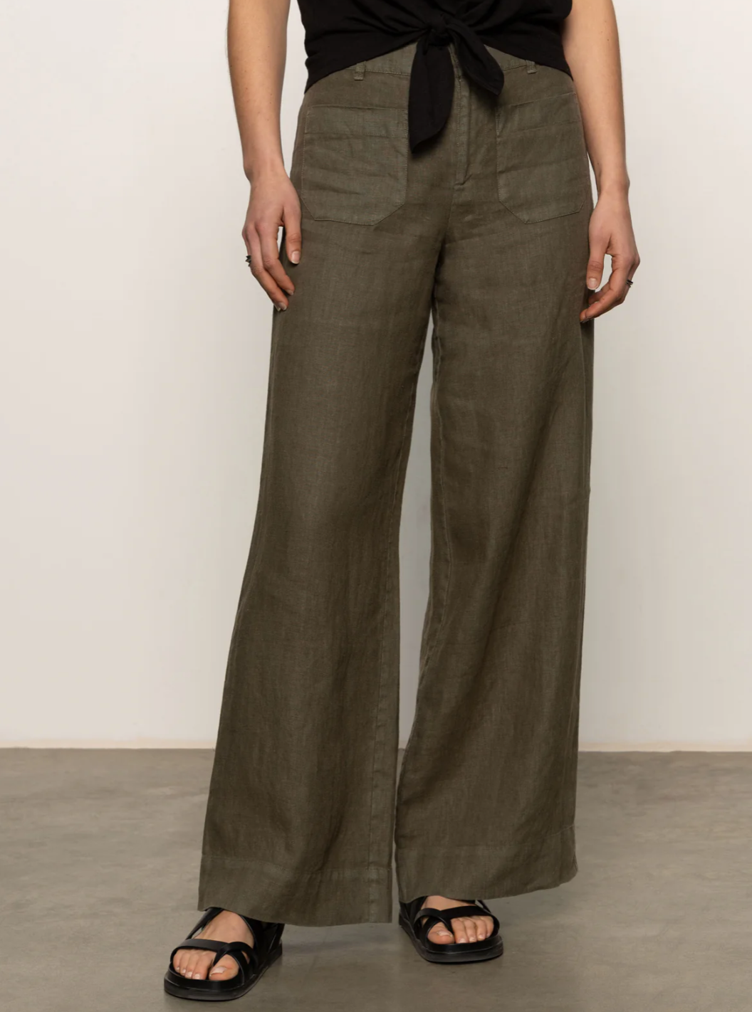 Sanctuary The Linen Marine Wide Leg Semi-High Rise Pant Kalamata