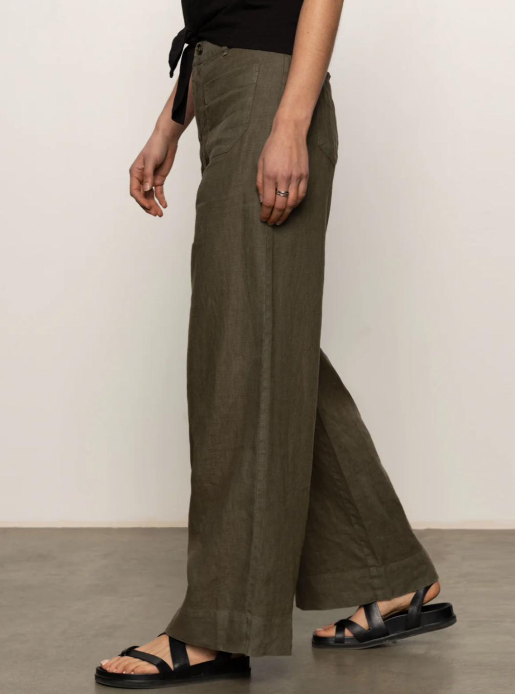 Sanctuary The Linen Marine Wide Leg Semi-High Rise Pant Kalamata