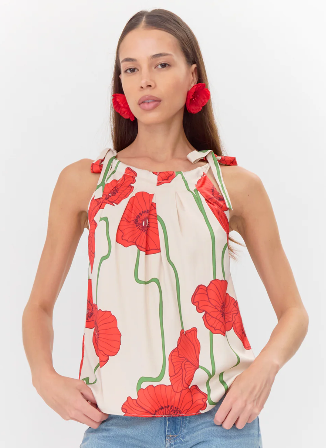 Adelyn Rae Anaia Abstract Rose Print Side Tie Top