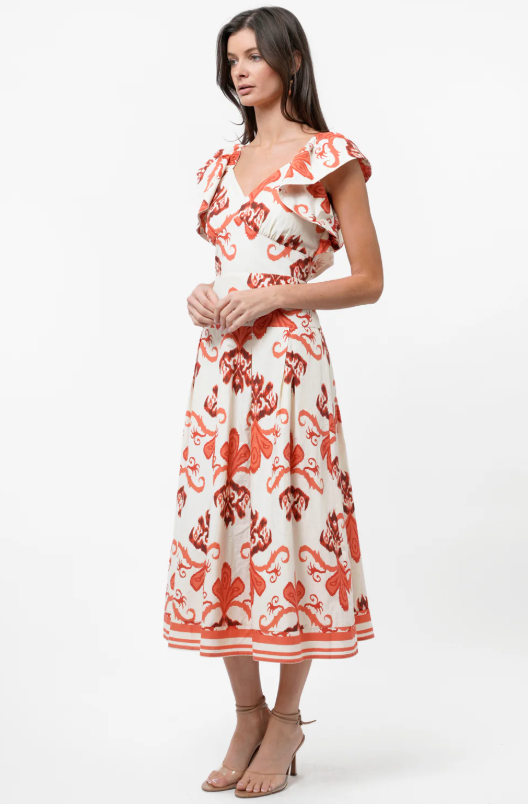 Adelyn Rae Rosa Flutter Sleeve Midi Dress