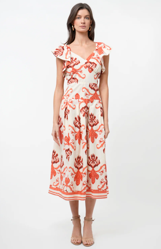 Adelyn Rae Rosa Flutter Sleeve Midi Dress