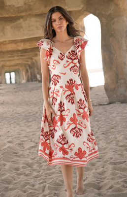 Adelyn Rae Rosa Flutter Sleeve Midi Dress