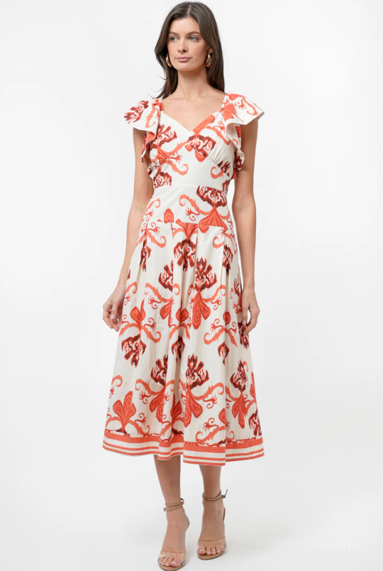 Adelyn Rae Rosa Flutter Sleeve Midi Dress