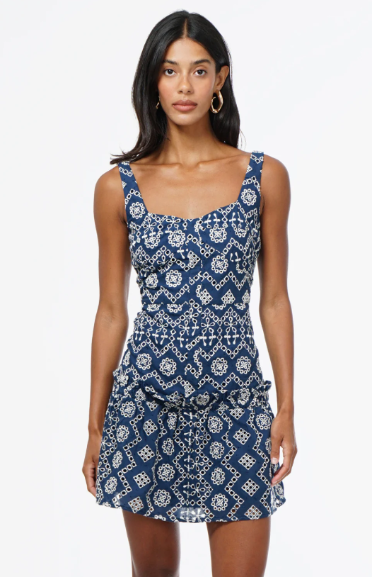 Adelyn Rae Vanni Cotton Eyelet Drop Waist Mini Dress