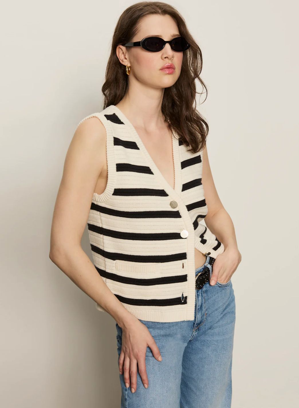 Sanctuary Textured Sweater Vest Macrame/ Black Stripe 3