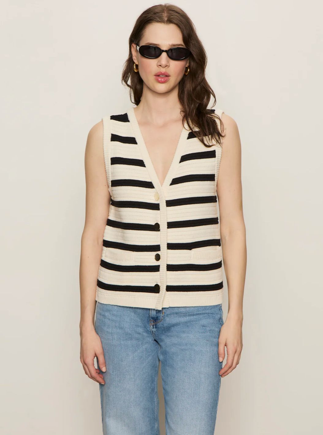 Sanctuary Textured Sweater Vest Macrame/ Black Stripe 3