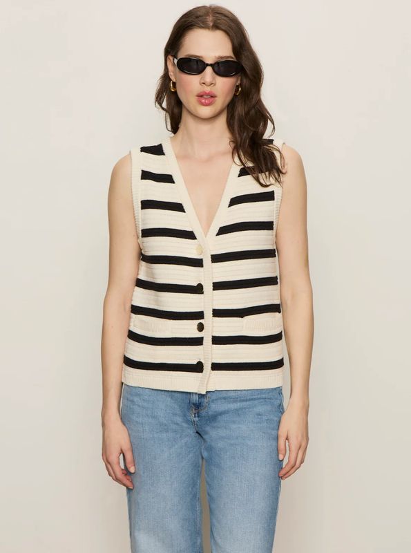Sanctuary Textured Sweater Vest Macrame/ Black Stripe 3