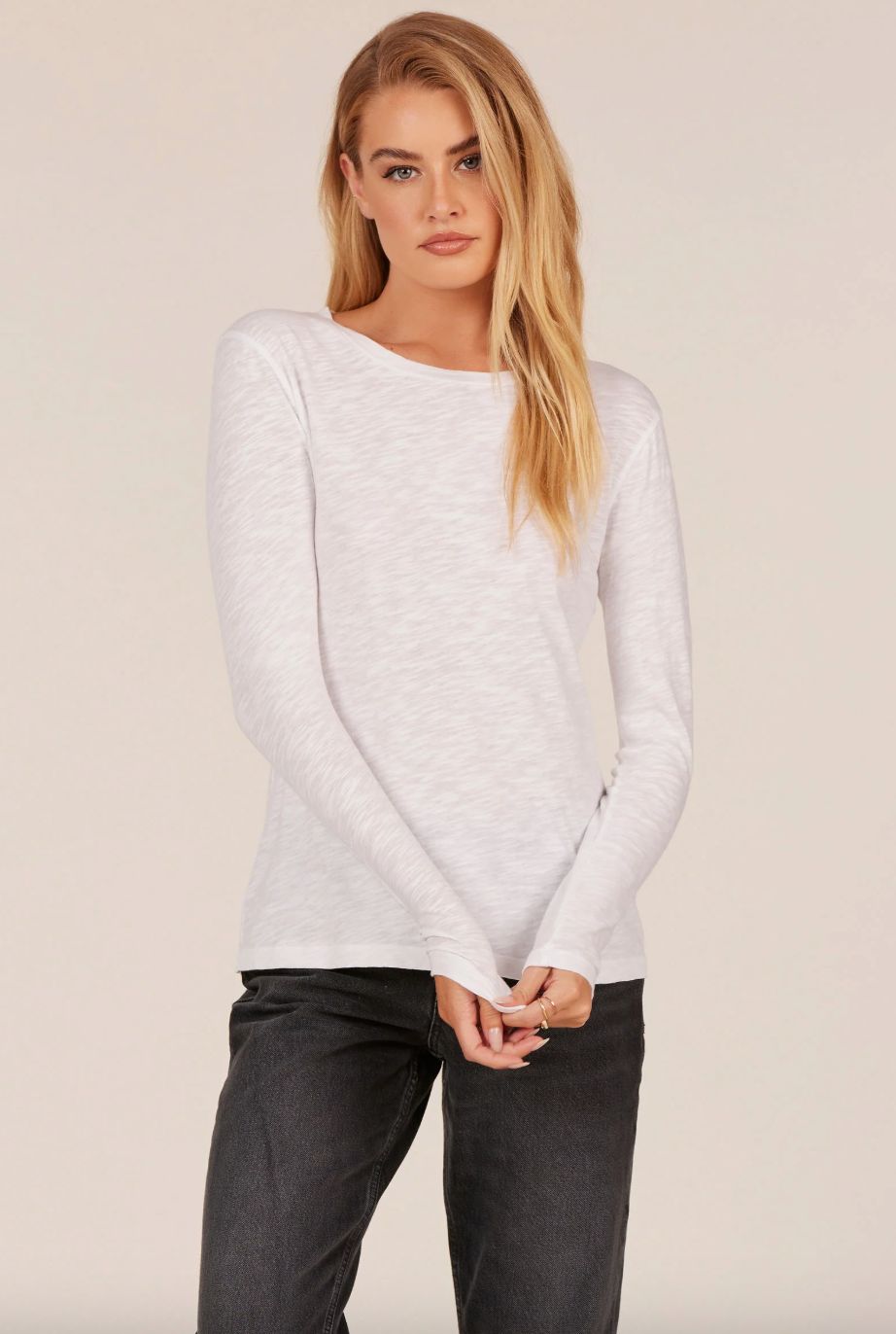 Bobi Crewneck Curve Hem Long Sleeve Tee