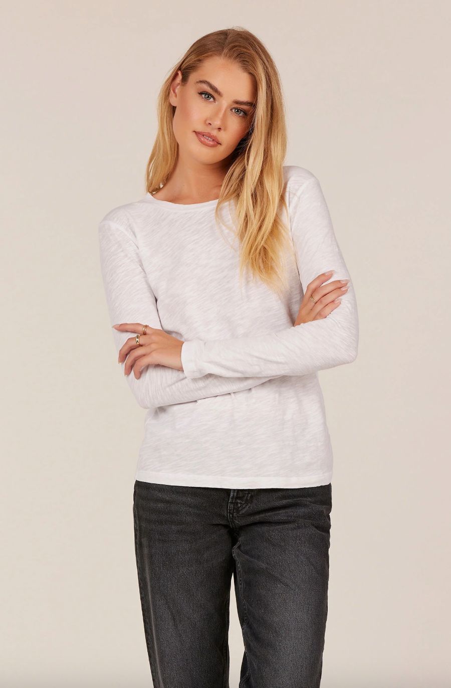 Bobi Crewneck Curve Hem Long Sleeve Tee
