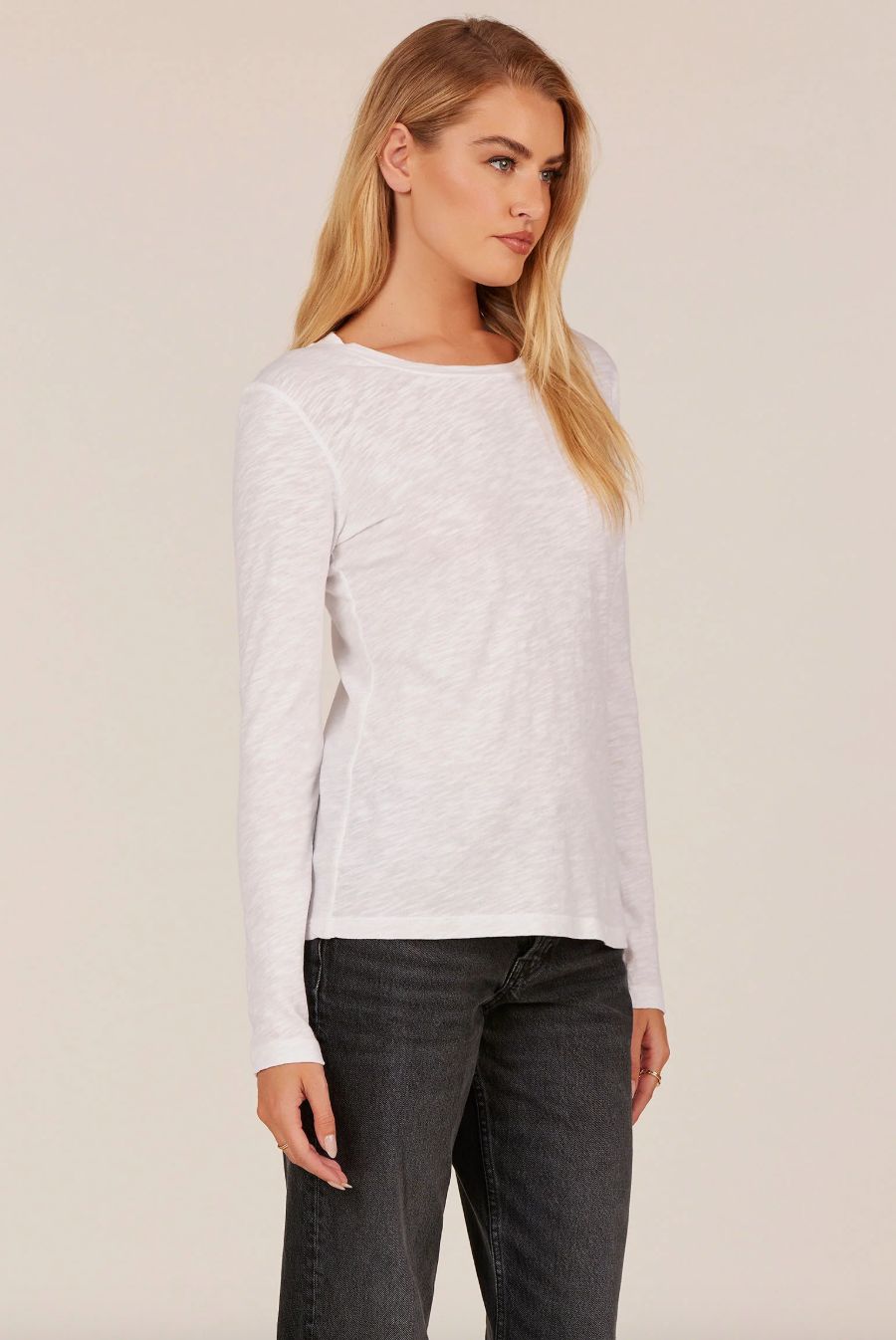 Bobi Crewneck Curve Hem Long Sleeve Tee