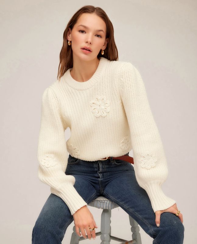 Fifteen Twenty Brylee Crochet Flower Detail Sweater