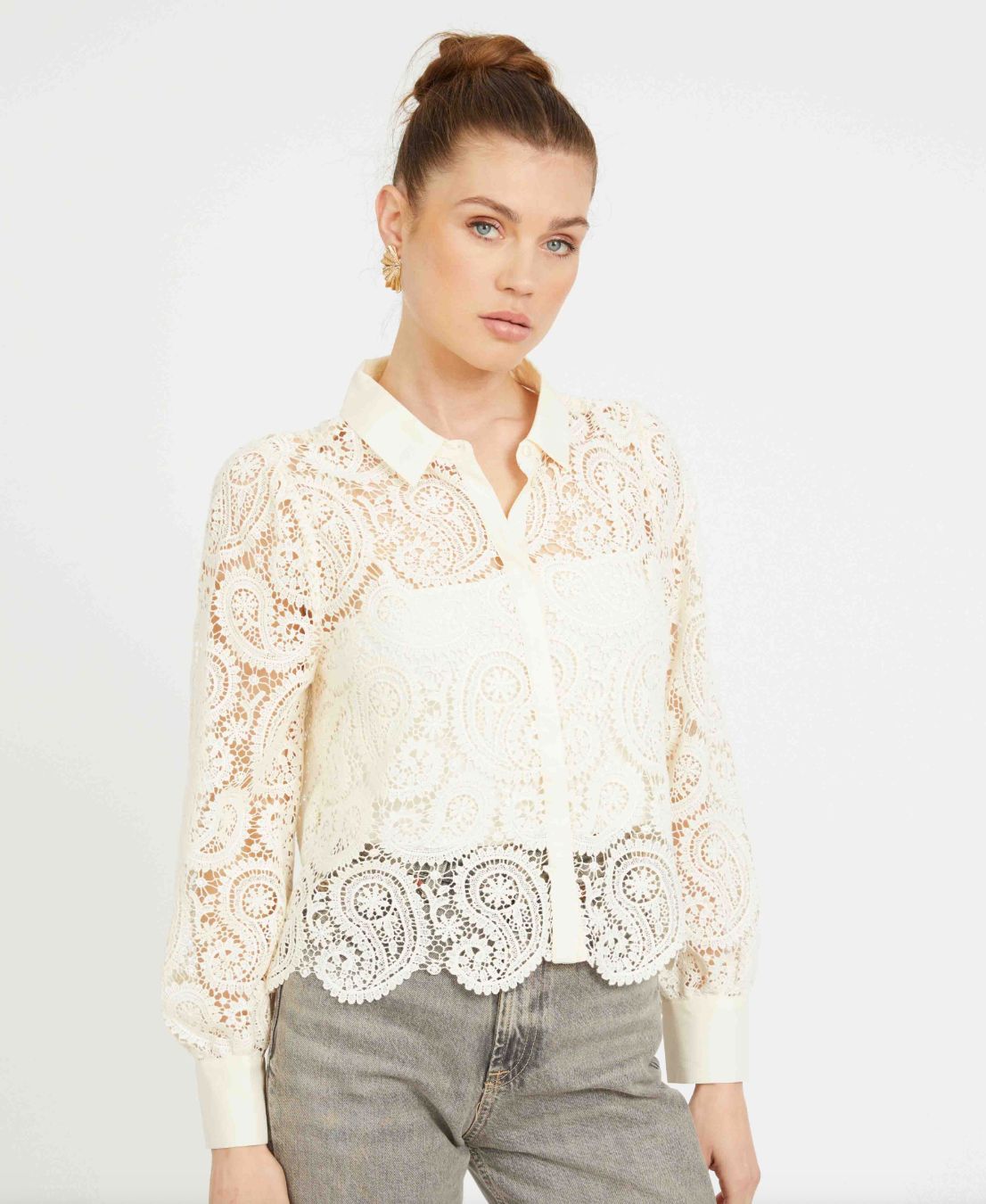 Caballero Emmie Top In Antique White Paisley Lace
