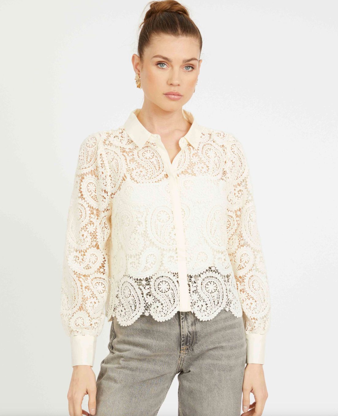 Caballero Emmie Top In Antique White Paisley Lace