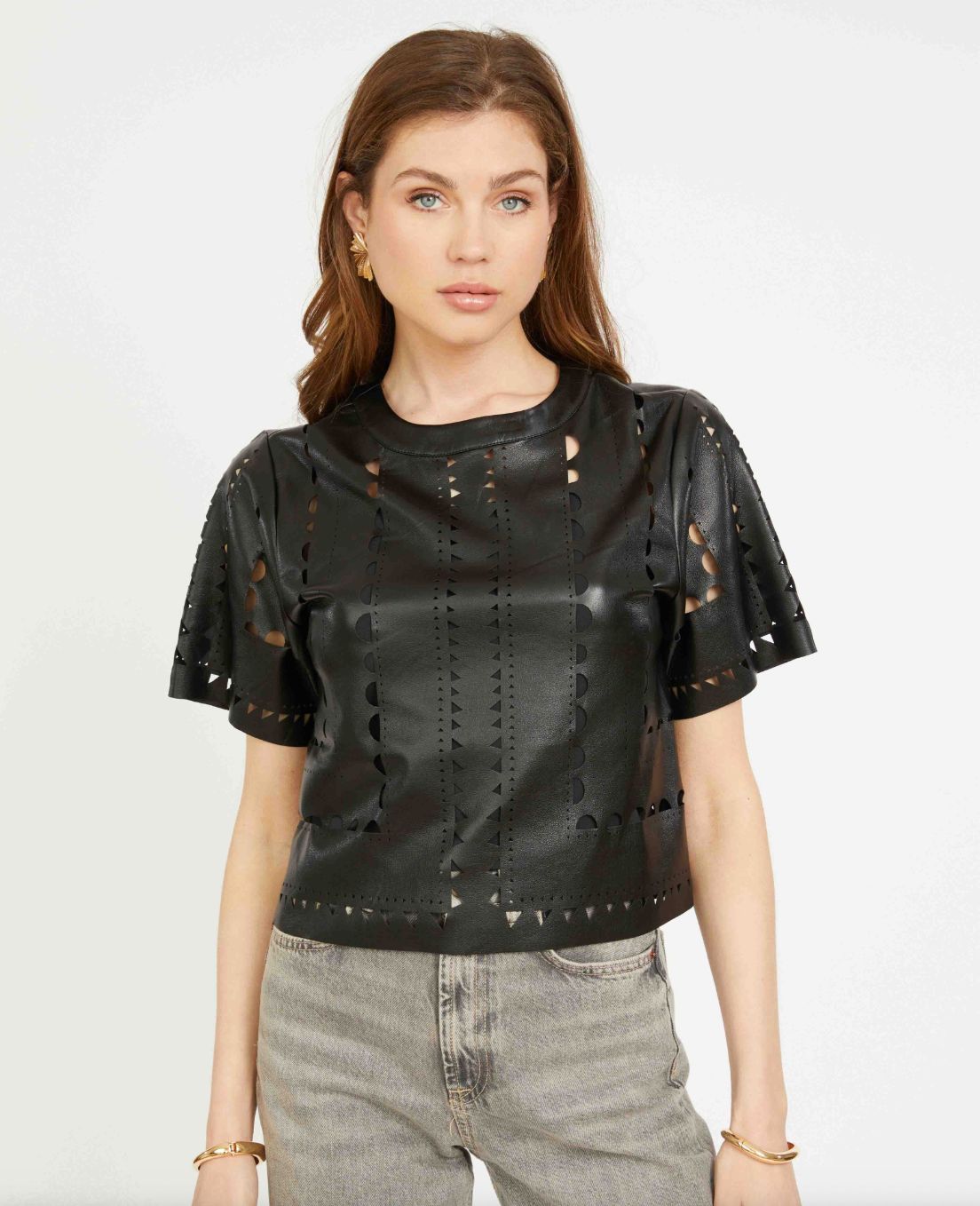 Caballero Anisa Top In Black Vegan Leather