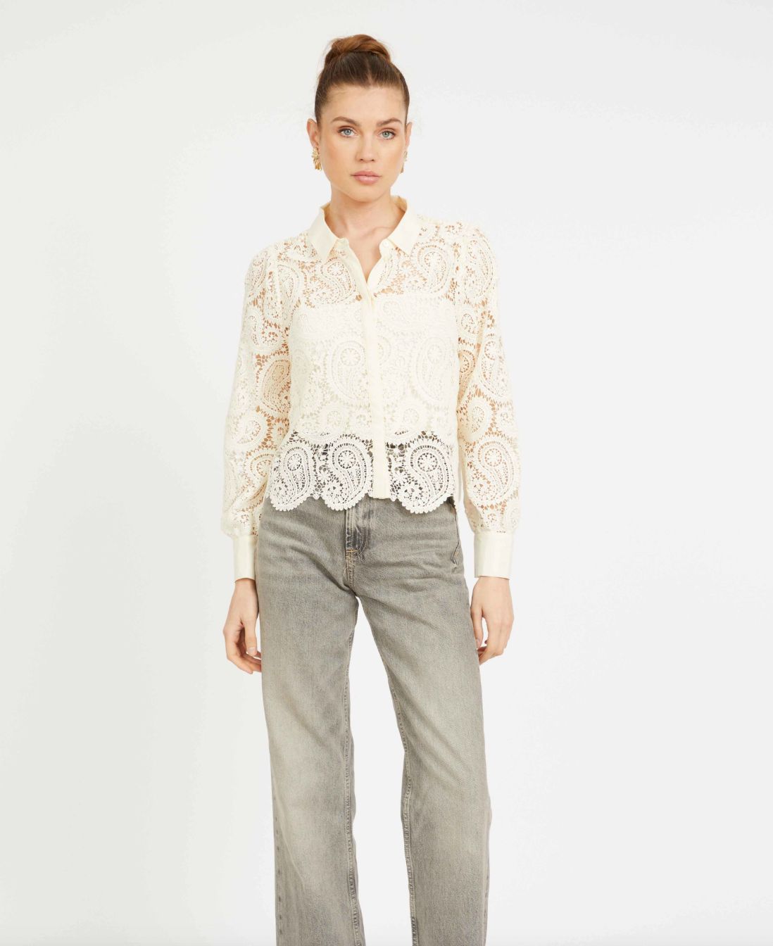 Caballero Emmie Top In Antique White Paisley Lace