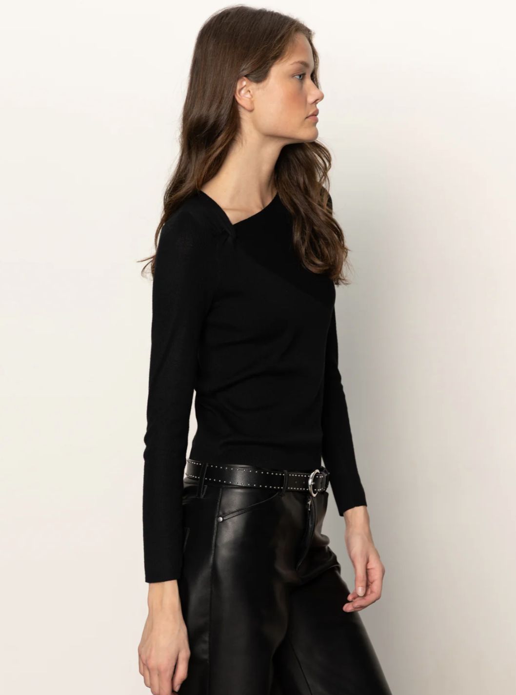 Sanctuary Long Sleeve Shoulder Twist Top Black