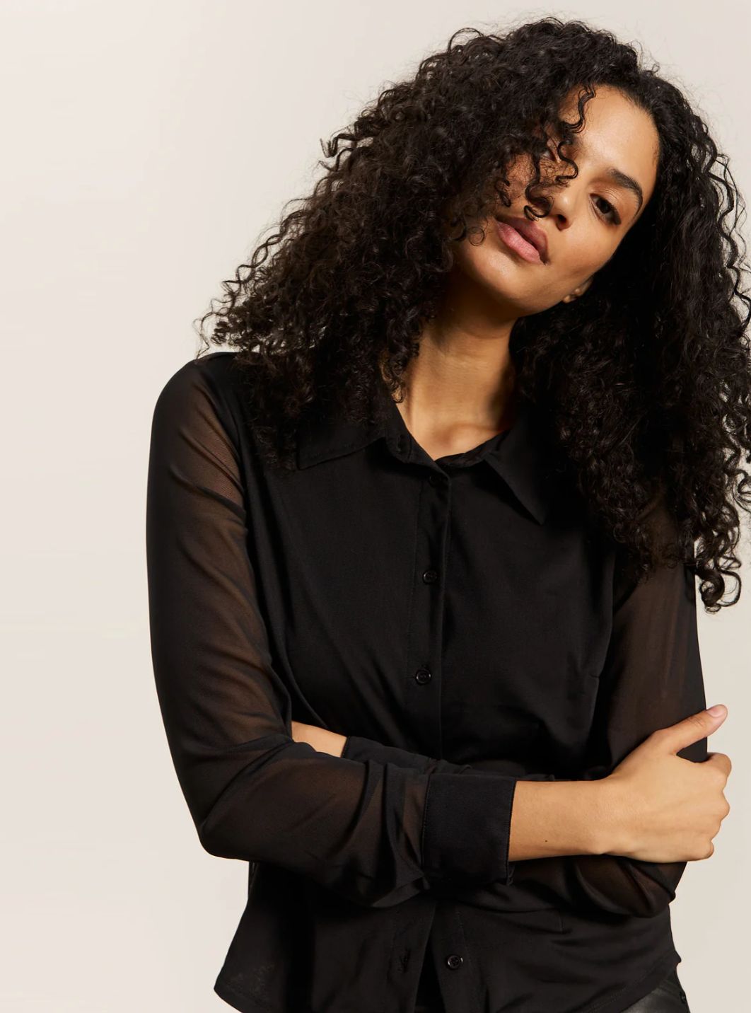 Sanctuary Fitted Mesh Button Down Top