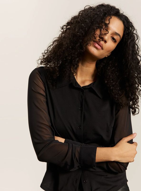 Sanctuary Fitted Mesh Button Down Top