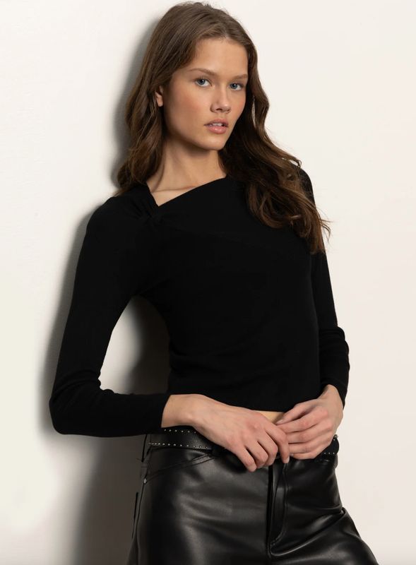 Sanctuary Long Sleeve Shoulder Twist Top Black