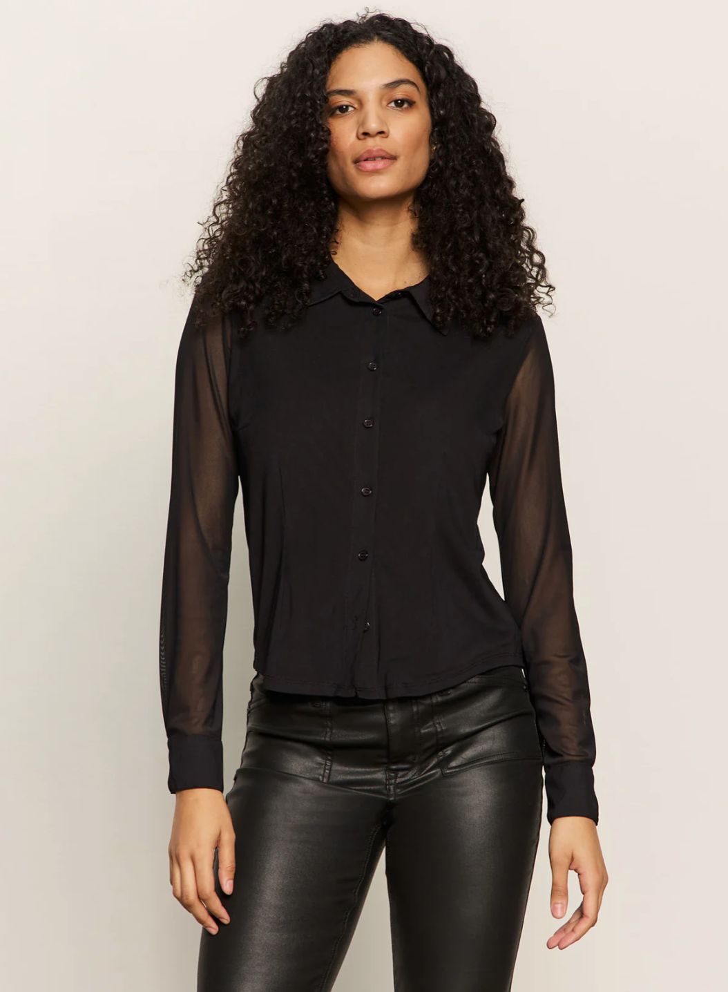 Sanctuary Fitted Mesh Button Down Top