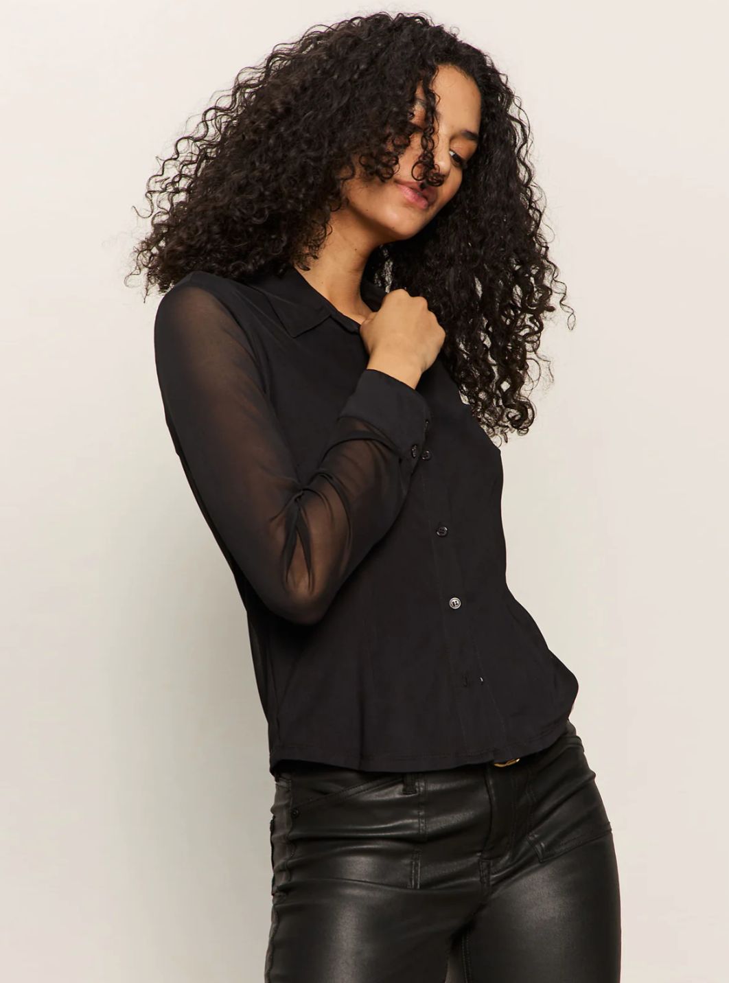 Sanctuary Fitted Mesh Button Down Top