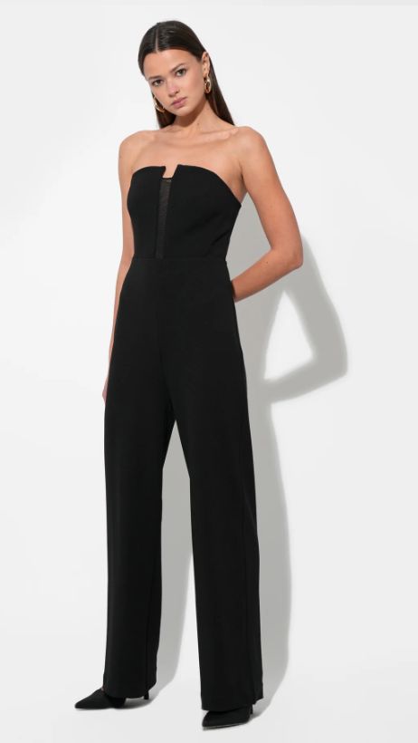 Adelyn Rae Donna Stretch Crepe Jumpsuit With Contrast Mesh