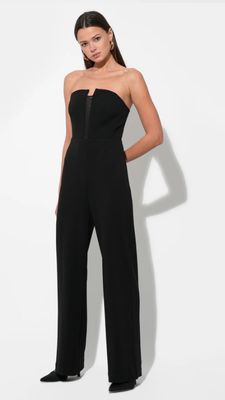 Adelyn Rae Donna Stretch Crepe Jumpsuit With Contrast Mesh